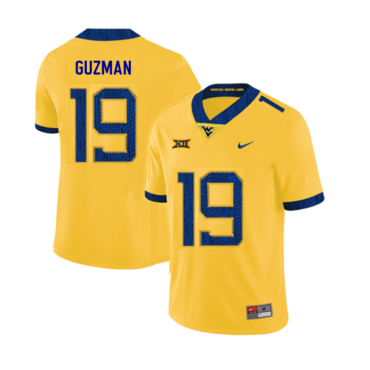 NCAA Men's Noah Guzman West Virginia Mountaineers Yellow #19 Nike Stitched Football College 2019 Authentic Jersey VK23T58MX